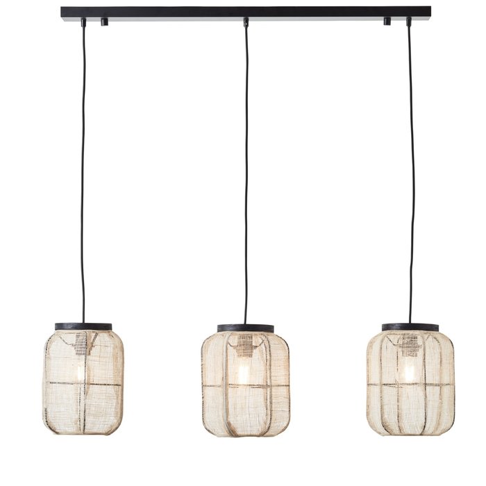 Zara - 3lt Linear Bar Pendant with Bamboo & Linen Shades