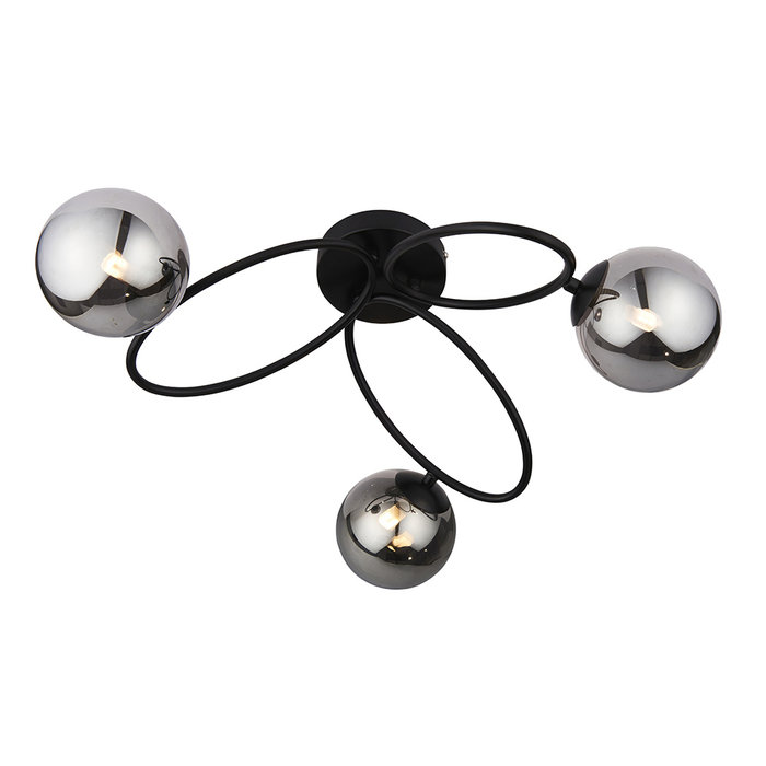 Zoe - Modern Black and Smoked Glass 3 Light Semi Flush Ceiling Light