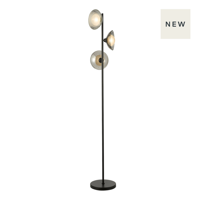 Cayda - Modern Smoked Glass and Black Floor Lamp