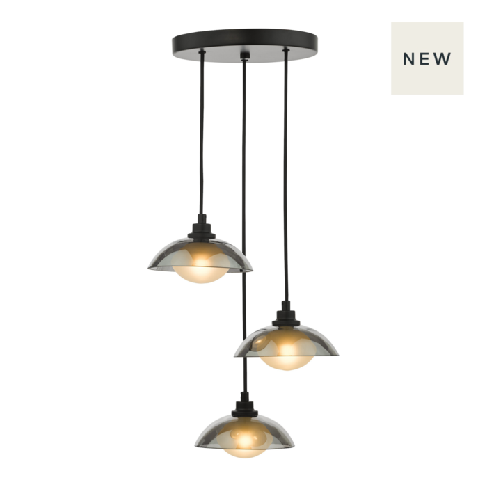 Cayda - Satin Black and Smoked Glass 3 Light Cluster Light