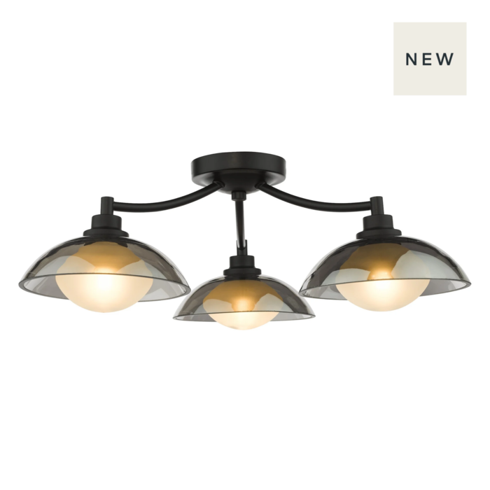 Cayda - Satin Black and Smoked Glass Semi Flush Ceiling Light - 3 Light