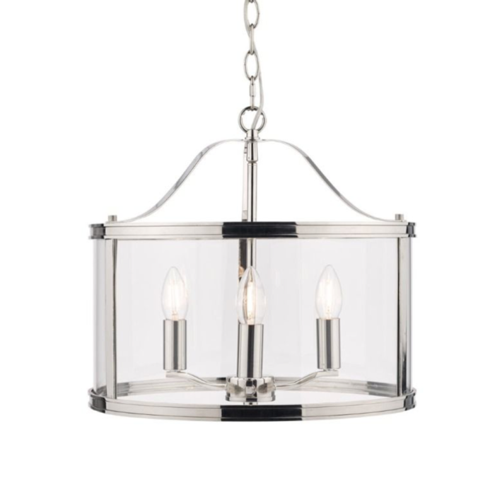 Harrington - Polished Nickel 3 Light Drum Lantern Ceiling Light - Laura Ashley