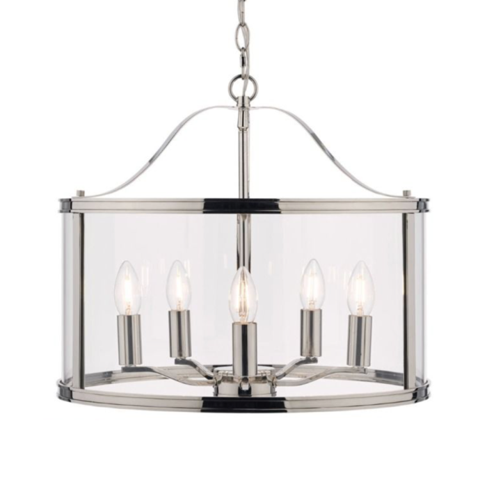 Harrington - Polished Nickel 5 Light Drum Lantern Ceiling Light - Laura Ashley