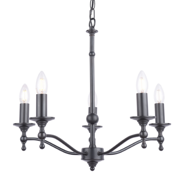 Ludchurch - Industrial Black 5 Light Chandelier - Laura Ashley
