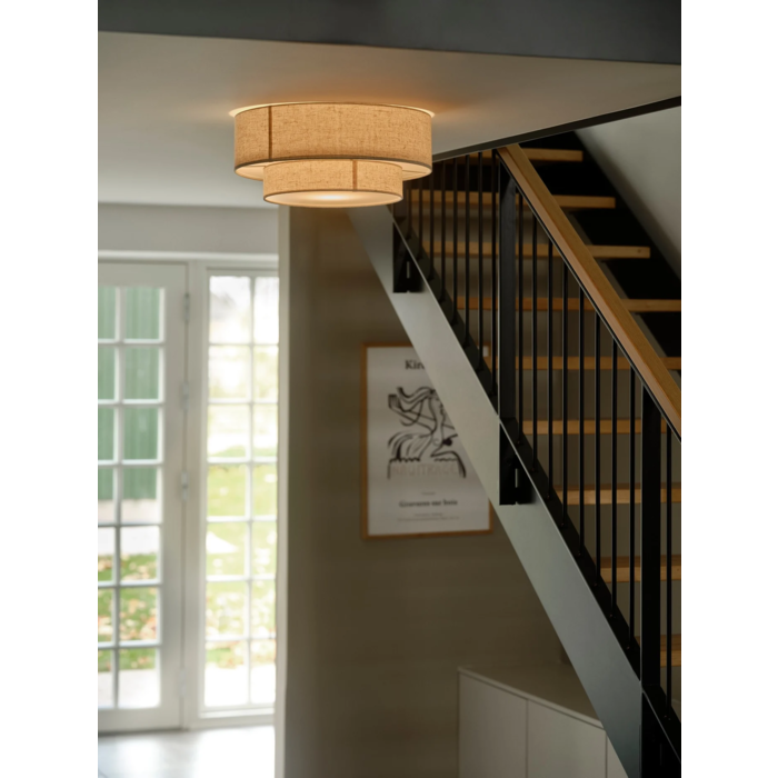 Malmo - Flush Drum Ceiling Light - Beige Fabric